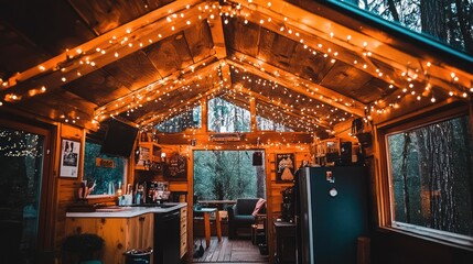 Fototapeta premium Cozy Cabin with String Lights