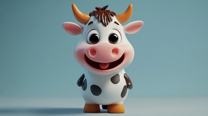 Fototapeta premium Cute Cartoon Cow Character 3D Rendering Farm Animal Happy Smiling Isolated