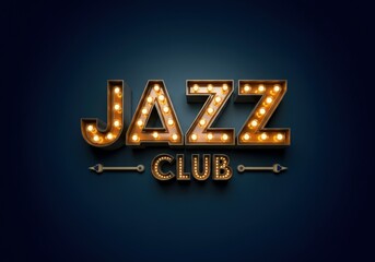 Illuminated vintage old fashioned jazz club sign on a dark blue wall