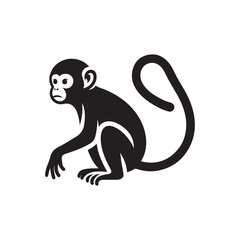 Monkey Silhouette Icon. Vector Illustration in Black and White.