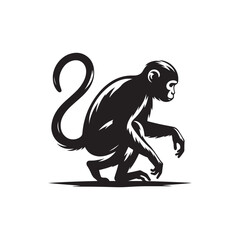 Monkey Silhouette Icon. Vector Illustration in Black and White.