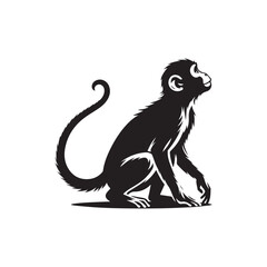 Vector Icon of Monkey Silhouette. Black on White Background.