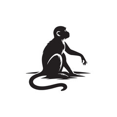 Vector Icon of Monkey Silhouette. Black on White Background.