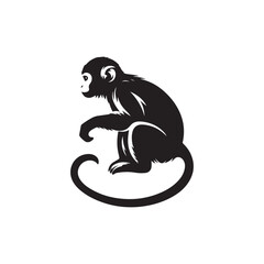 Vector Icon of Monkey Silhouette. Black on White Background.
