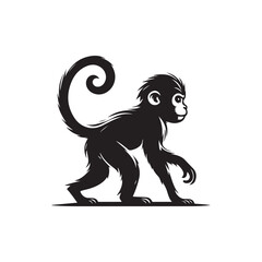 Black Monkey Silhouette. Simple Vector Drawing on White.
