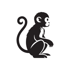 Monkey Icon Silhouette Vector Design in Black and White.