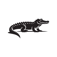 Silhouette Crocodile Vector Art. Black Illustration on White.