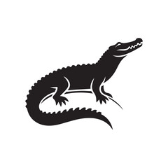 Silhouette Crocodile Vector Art. Black Illustration on White.
