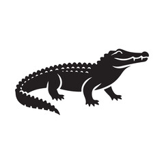 Black Crocodile Silhouette Illustration. Vector Drawing on White.