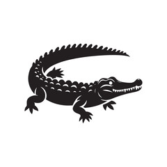 Black Crocodile Silhouette Illustration. Vector Drawing on White.