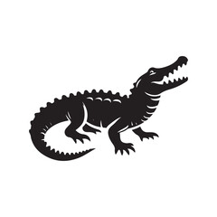 Black Crocodile Silhouette Illustration. Vector Drawing on White.
