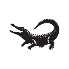 Alligator Silhouette Illustration. Black Vector on White Design.