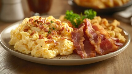 Delicious Scrambled Eggs with Bacon and Sides