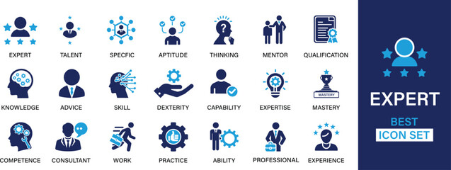 Expert best solid icon set collection. Talent, specific, aptitude, thinking, mentor, knowledge , etc...