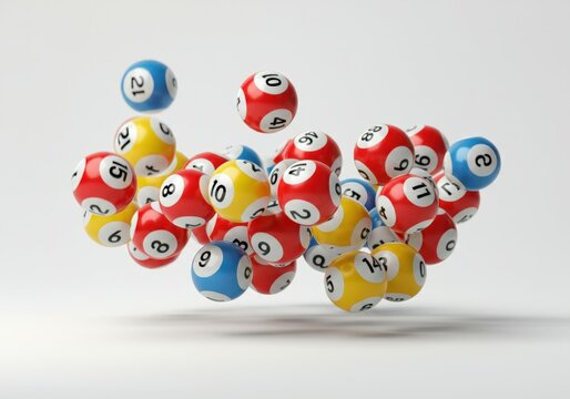 Multitude of colorful lottery balls are floating, creating a captivating visual of anticipation and chance