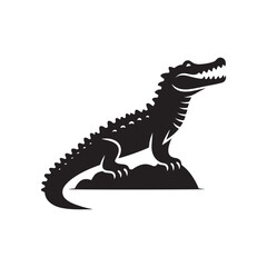 Crocodile Silhouette Illustration. Vector Art in Black and White.