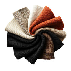 Colorful fabric swatches arranged in a circular pattern. transparent background