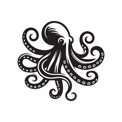Black Octopus Icon Vector. Silhouette Illustration on White.