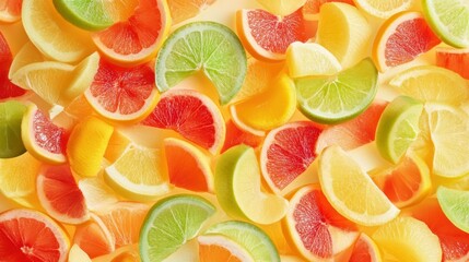 A vibrant assortment of citrus fruit slices arranged in a colorful pattern.