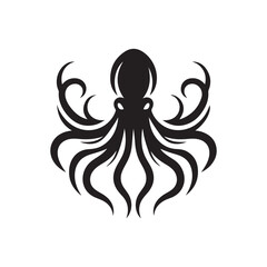 Octopus Black Silhouette. Vector Icon on White Background.