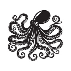 Vector Octopus Icon. Black Silhouette Illustration on White.