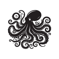 Black Octopus Silhouette. Vector Illustration on White Background.