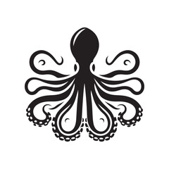 Black Vector Octopus. Silhouette Icon on a White Background.