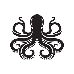 Octopus Icon Silhouette in Black Vector Illustration on White.