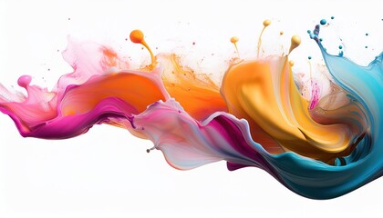 neon mixed multi colour colourful cream liquid paint ink splash swirl wave on white background 
