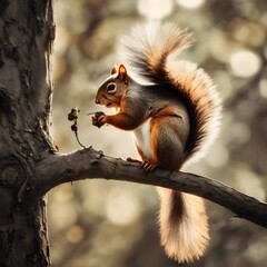 Obraz premium Quiet Companionship: Squirrel and Bird Together at Dawn