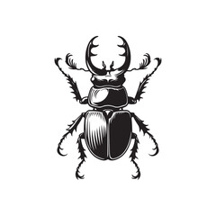 Black Beetle Silhouette Vector Icon on White Background.