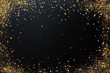 Gold glitter on black background, sparkle gold confetti, dazzling glitter effect