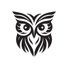 Vector Silhouette of Stylized Owl Head with Large Eyes. Black Design.