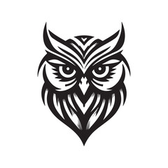 Black Vector Silhouette of Owl Head with Bold Large Eyes.