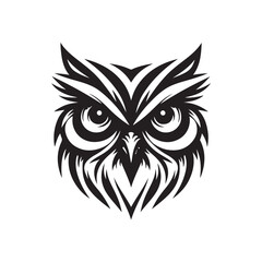 Black Vector Silhouette of Owl Head with Bold Large Eyes.