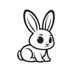 Side Silhouette of a Black Rabbit on White. Vector Graphic.