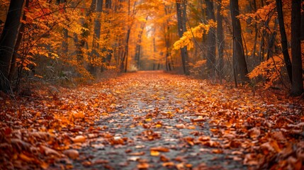 Fototapeta premium Autumn Pathway Through Vibrant Fall Foliage