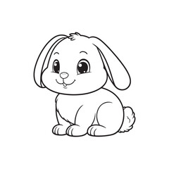 Silhouette of a Rabbit in Black. Side View Vector on White.