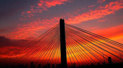 Fototapeta premium Sunrise over the cable-stayed bridge in SÃ£o Paulo, Brazil. -
