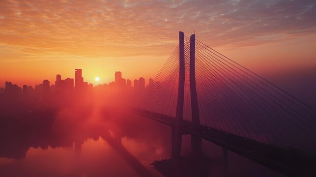 Sunrise over the cable-stayed bridge in S&Atilde;&pound;o Paulo, Brazil. -