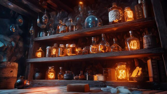 Explore the mystical potion shelves in a Gothicstyle Apothecary