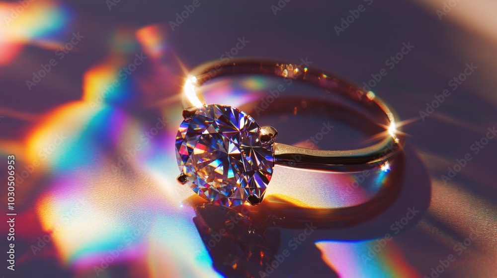 Poster sparkling diamond ring with colorful reflections