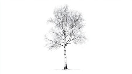 Fototapeta premium Black and white line drawing of a tall, simple aspen tree 