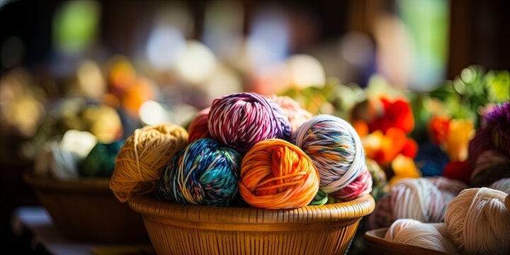 A vibrant collection of yarn balls in a wooden basket, ready to be transformed into cozy creations.