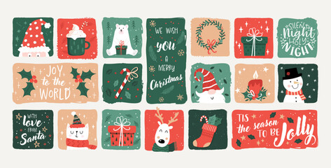 Lovely christmas seamless pattern, cute characters and decoration, great for wrapping paper, textiles, banners, wallpapers - vector design