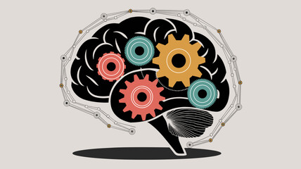 Vector brain with colorful gears illustration