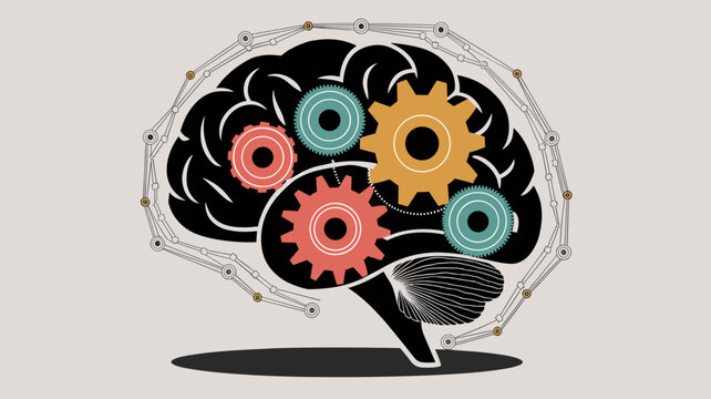 Vector brain with colorful gears illustration