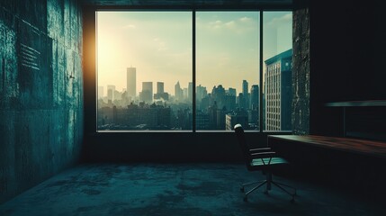 Fototapeta premium Dynamic Interrogation Room with City View