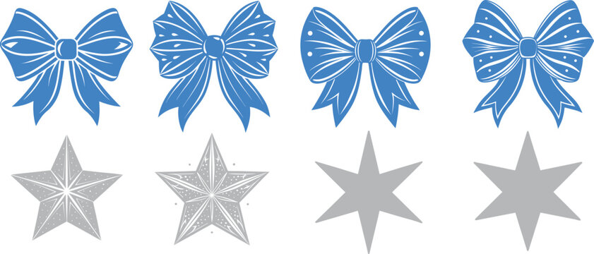 Set lazos y estrellas. Conjunto de vectores para Navidad. Pack de vectores de mo&ntilde;os y estrellas para regalo. 