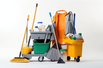 Cleaning equipment cleaning equipment white background.